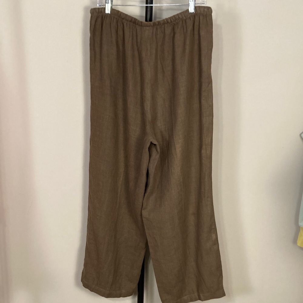 100% Linen Hot Cotton Relaxed Drawstring Elastic Wide-Leg Pants Brown XL - Picture 4 of 10